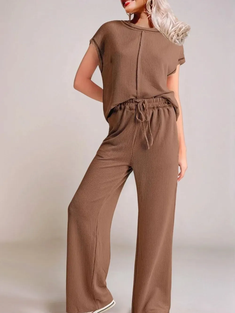 Ribbed Exposed Seam Top and Pants Set sold by Gigi Laurent