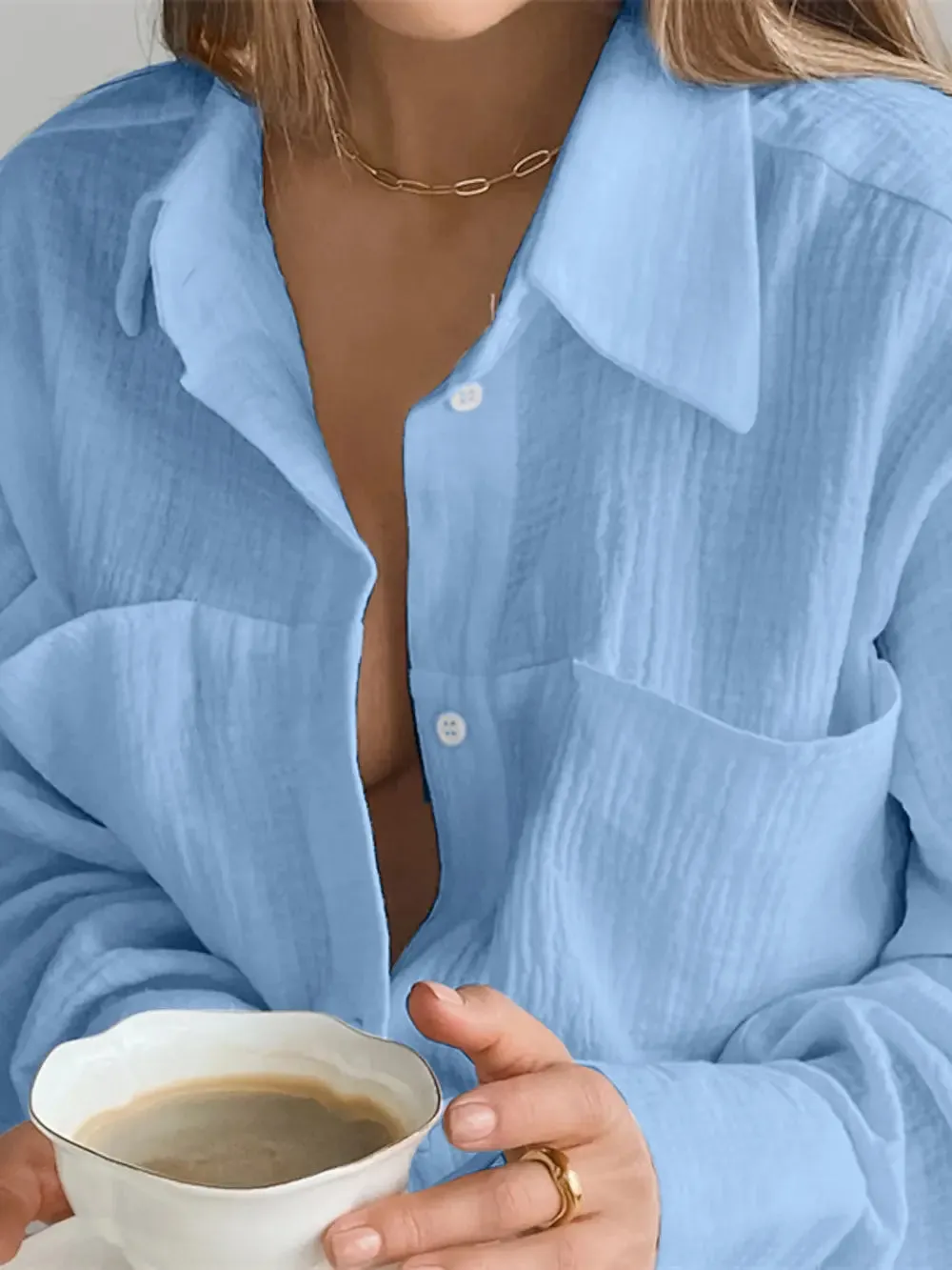 Texture Button Up Long Sleeve Shirt and Pants Set sold by Gigi Laurent product image thumbnail 4