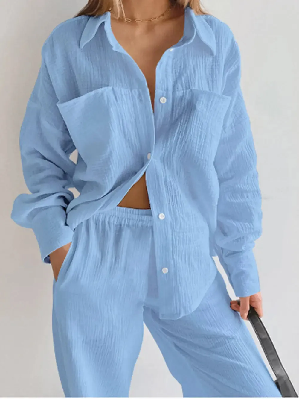 Texture Button Up Long Sleeve Shirt and Pants Set sold by Gigi Laurent product image thumbnail 2