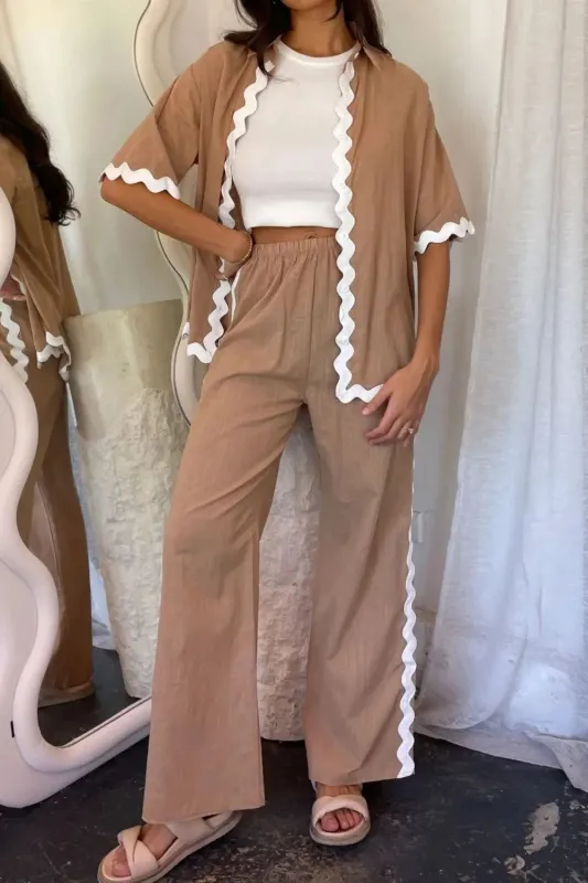 Contrast Trim Half Sleeve Top and Pants Set sold by Gigi Laurent