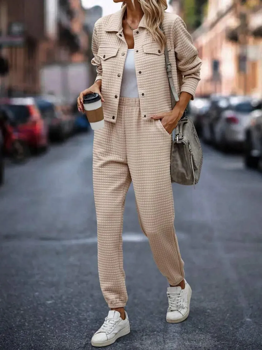 Plaid Texture Snap Down Top and Pants Set sold by Gigi Laurent product image thumbnail 3