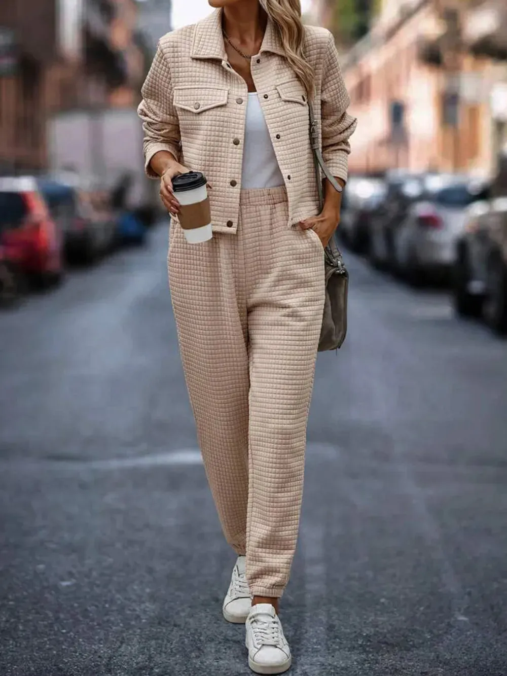 Plaid Texture Snap Down Top and Pants Set sold by Gigi Laurent product image thumbnail 2