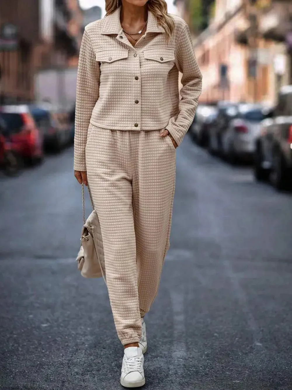 Plaid Texture Snap Down Top and Pants Set sold by Gigi Laurent product image thumbnail 4