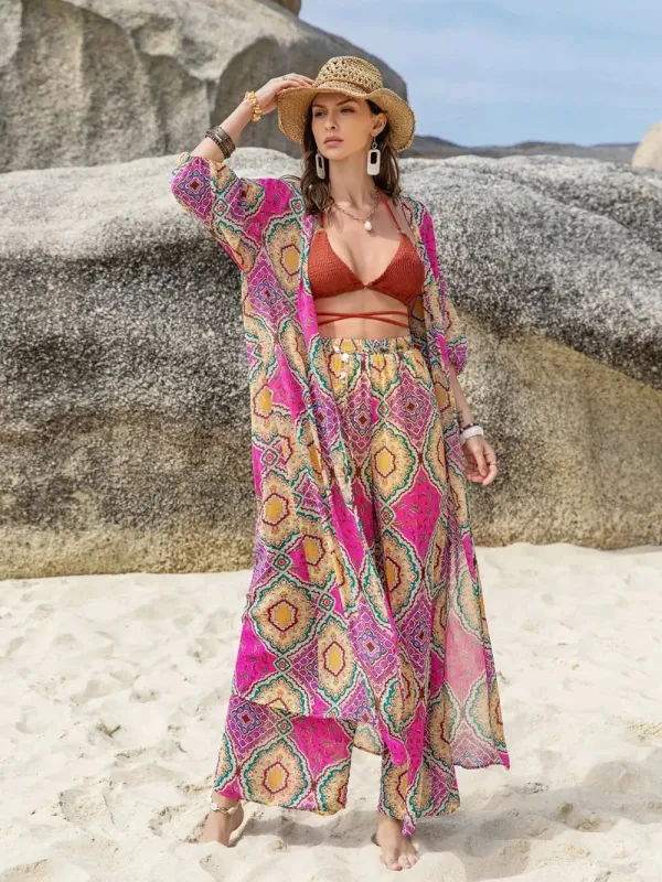Printed Open Front Cardigan and Pants Set sold by Gigi Laurent