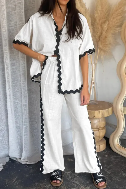 Contrast Trim Half Sleeve Top and Pants Set sold by Gigi Laurent