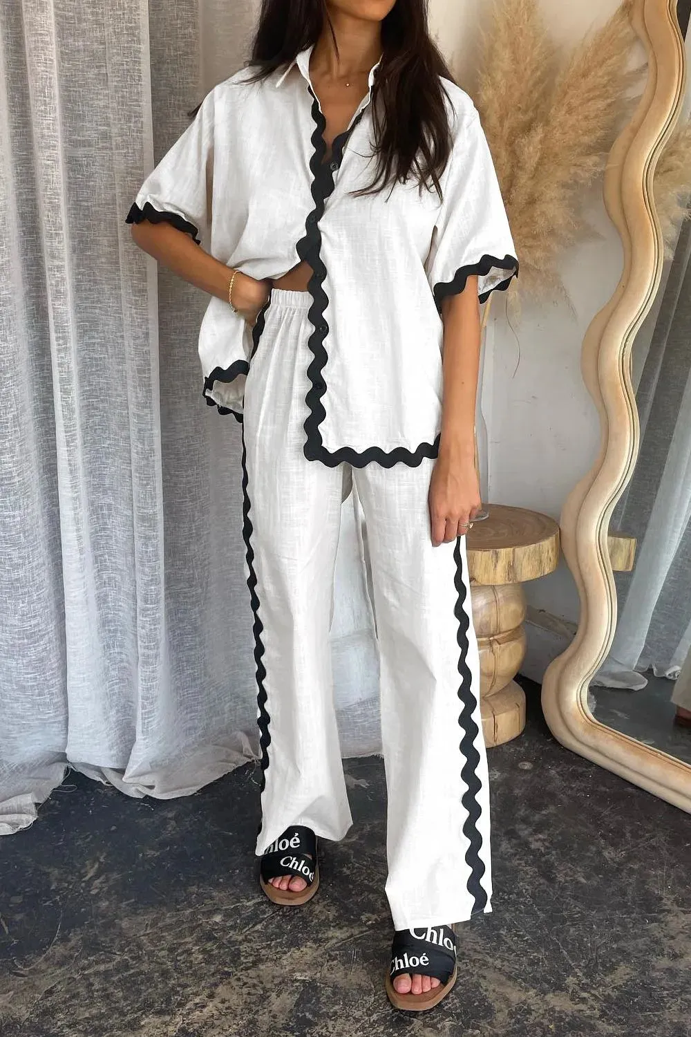 Contrast Trim Half Sleeve Top and Pants Set sold by Gigi Laurent product image thumbnail 3