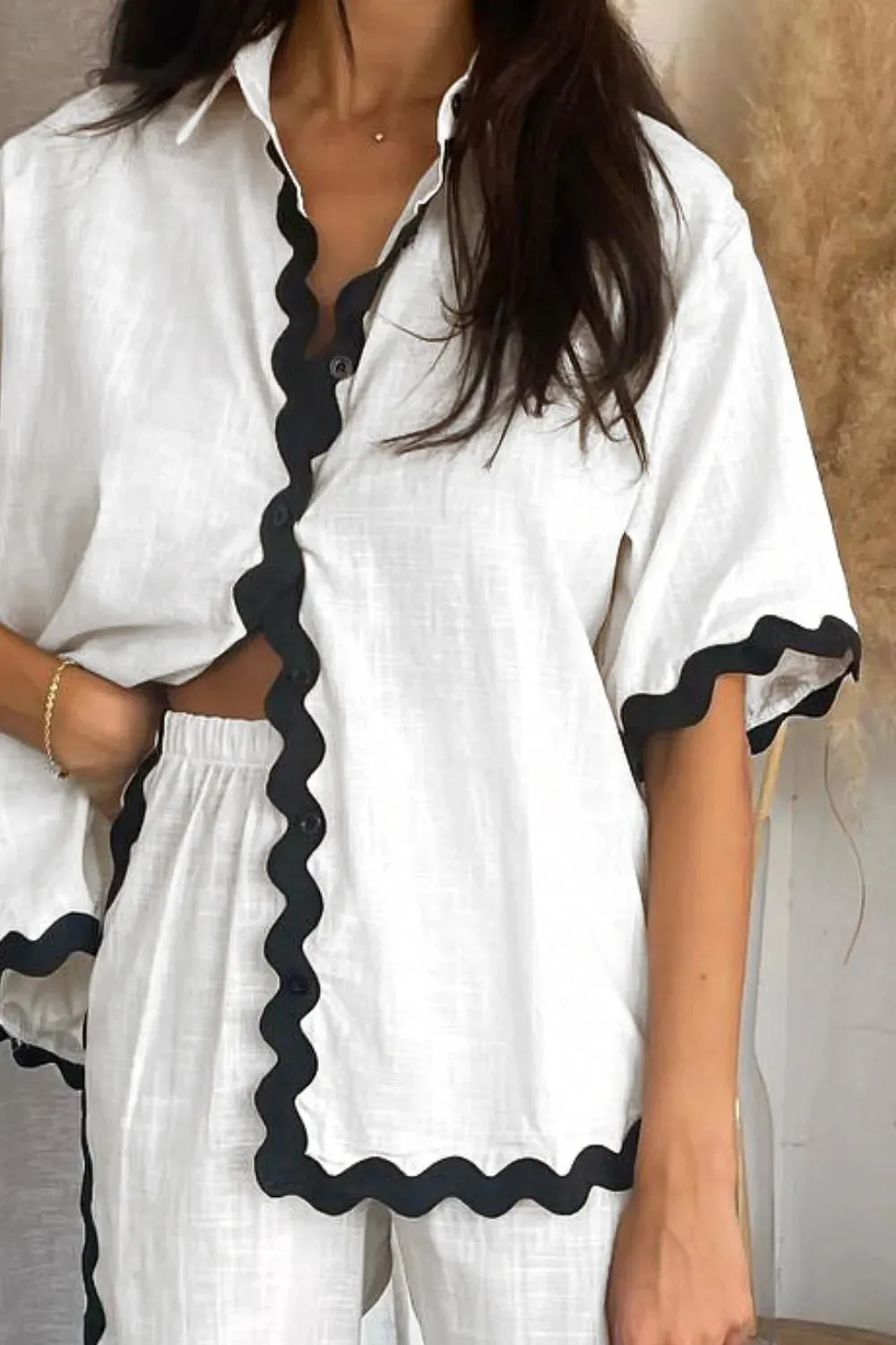 Contrast Trim Half Sleeve Top and Pants Set sold by Gigi Laurent product image thumbnail 2