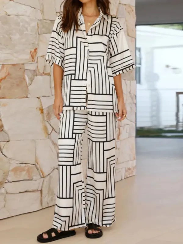 Button Down Half Sleeve Top and Pants Set sold by Gigi Laurent