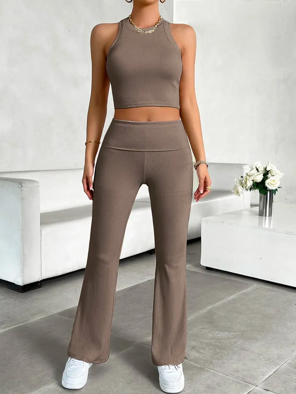 Devine Ribbed Round Neck Tank and Pants Set sold by Gigi Laurent product image thumbnail 3