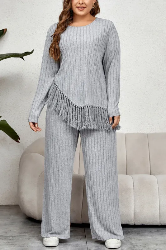 Honey Plus Size Tassel Hem Top and Pants Set sold by Gigi Laurent