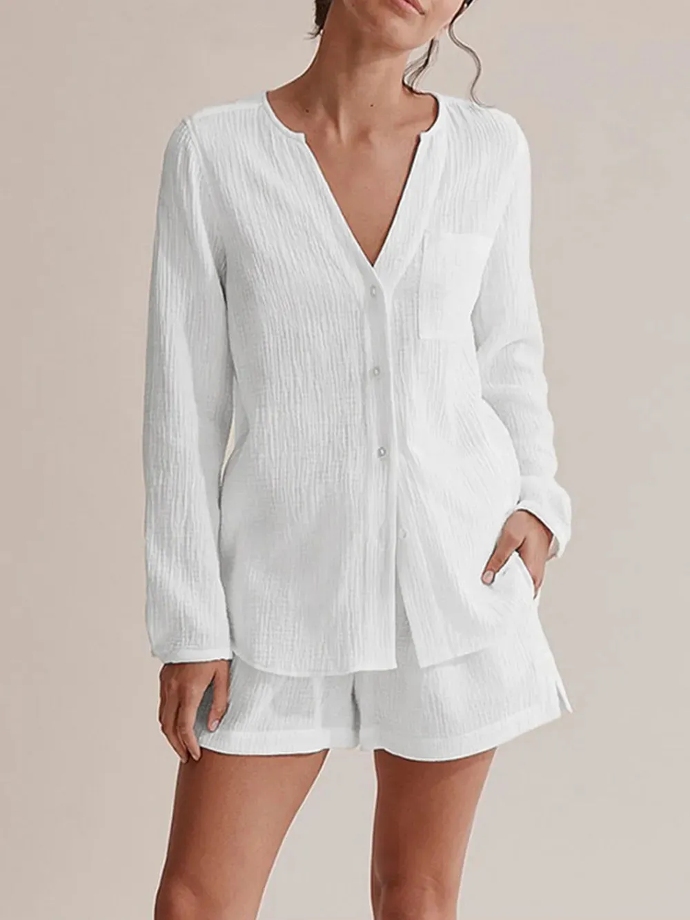 Notched Long Sleeve Top and Shorts Set sold by Gigi Laurent product image thumbnail 3