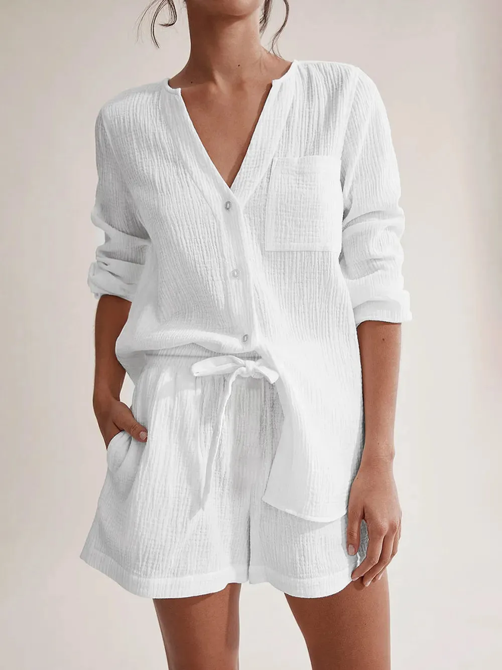 Notched Long Sleeve Top and Shorts Set sold by Gigi Laurent