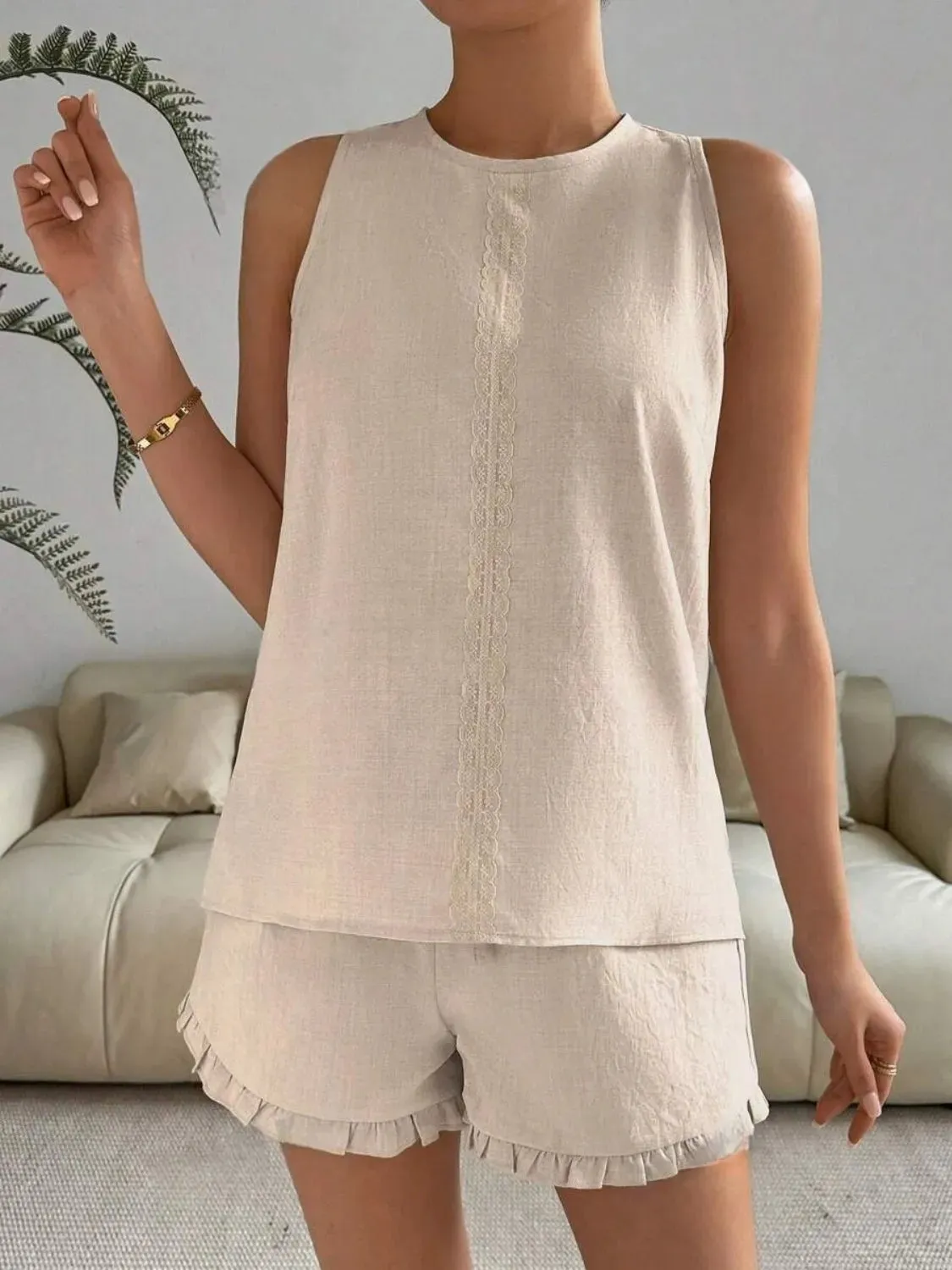 Lace Detail Round Neck Tank and Shorts Set sold by Gigi Laurent product image thumbnail 4