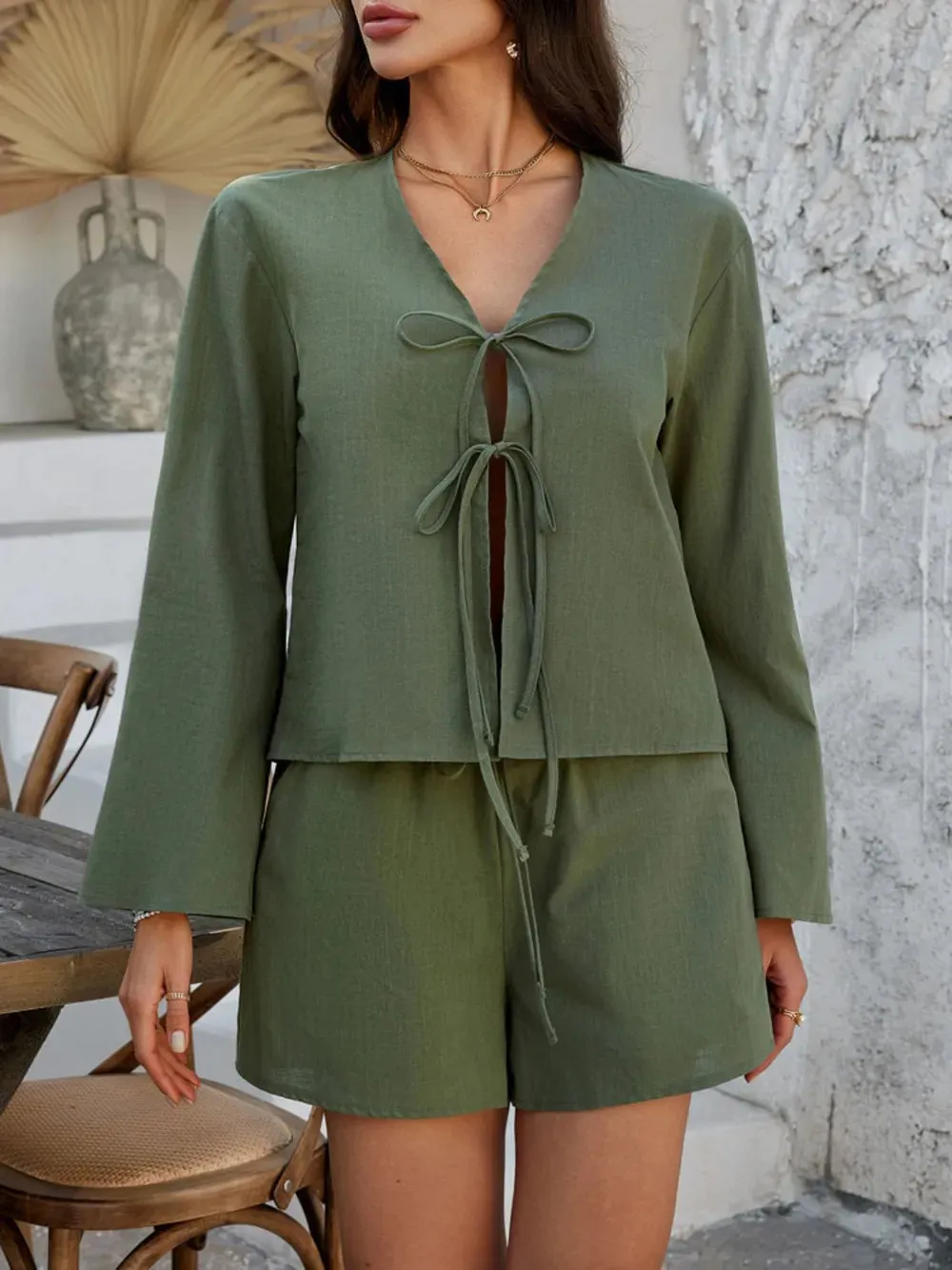 Devine Double Tied V-Neck Top and Shorts Set sold by Gigi Laurent product image thumbnail 2