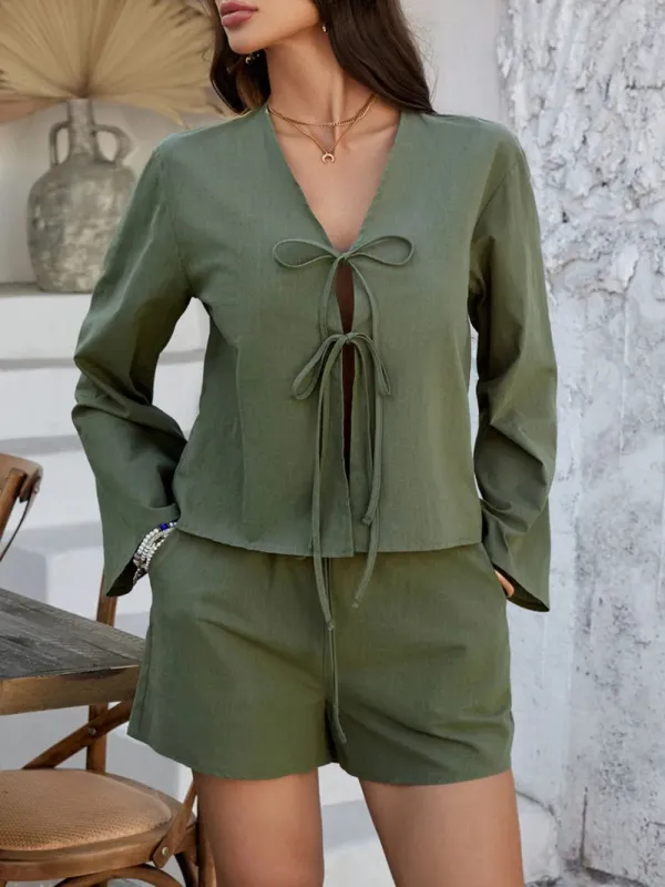 Devine Double Tied V-Neck Top and Shorts Set sold by Gigi Laurent