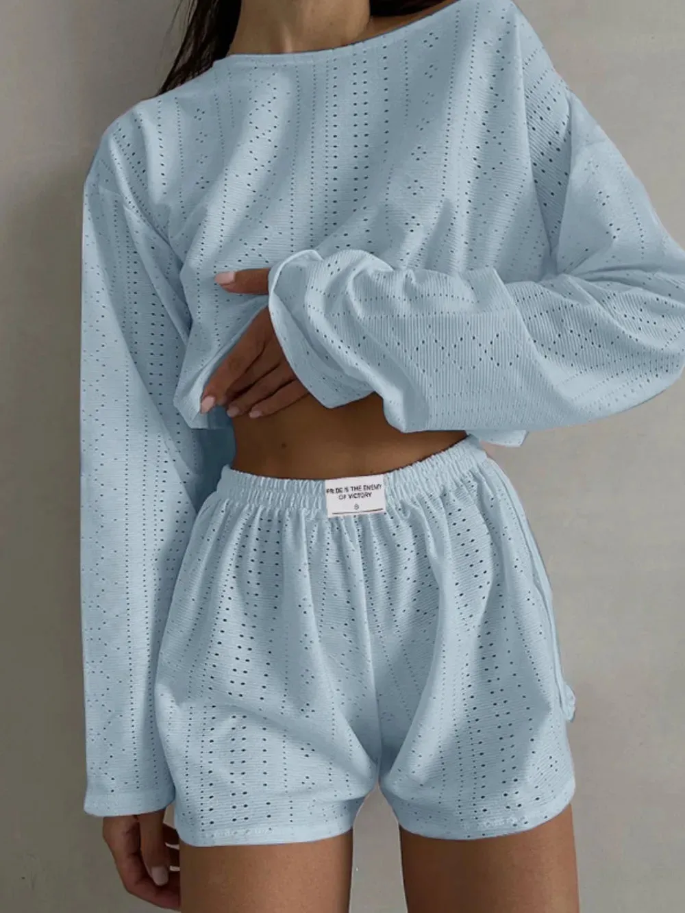 Eyelet Round Neck Top and Shorts Set sold by Gigi Laurent product image thumbnail 3