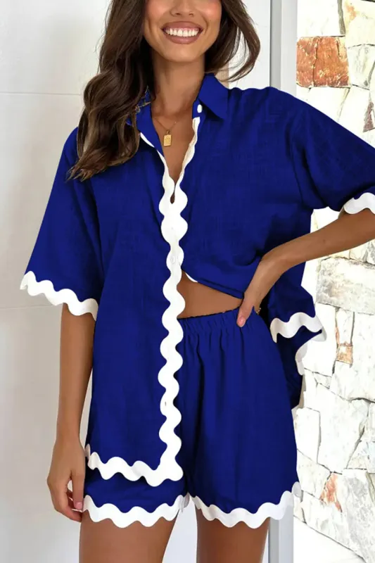Contrast Trim Half Sleeve Top and Shorts Set sold by Gigi Laurent
