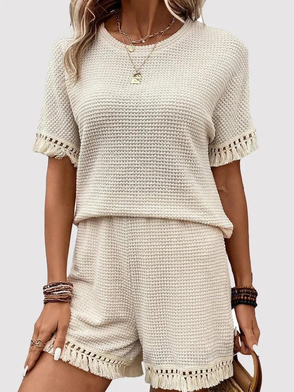 Tassel Round Neck Top and Shorts Set sold by Gigi Laurent