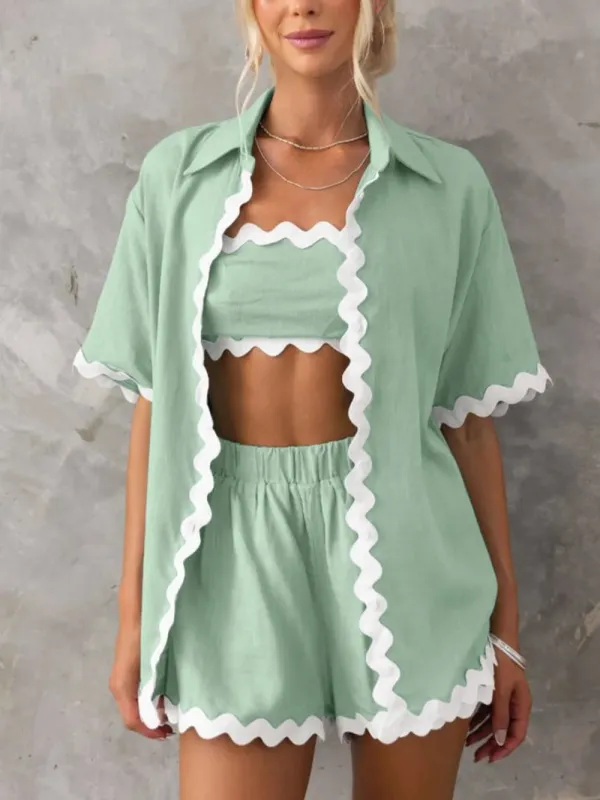 Contrast Trim Half Sleeve Top and Shorts Set sold by Gigi Laurent