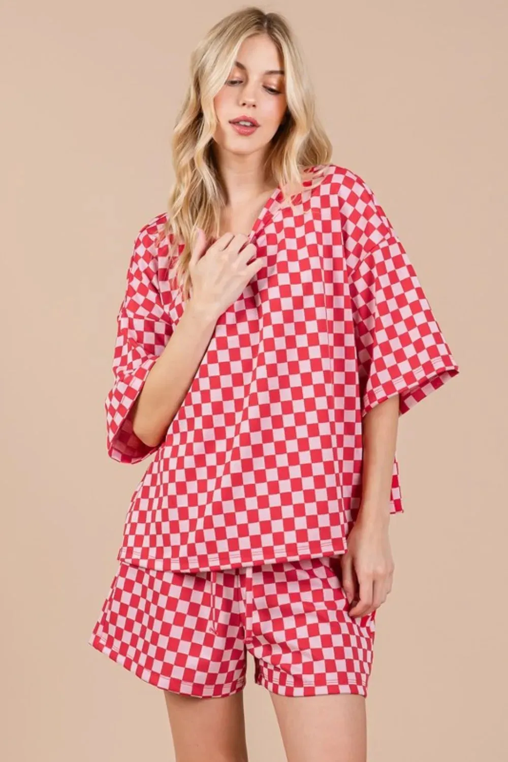Ces Femme Checkered Round Neck Top and Shorts Set sold by Gigi Laurent product image thumbnail 2