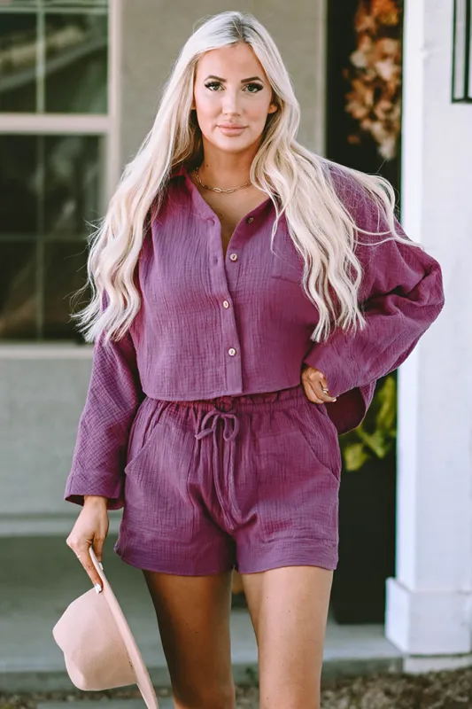 Buttoned Long Sleeve Top and Shorts Set sold by Gigi Laurent