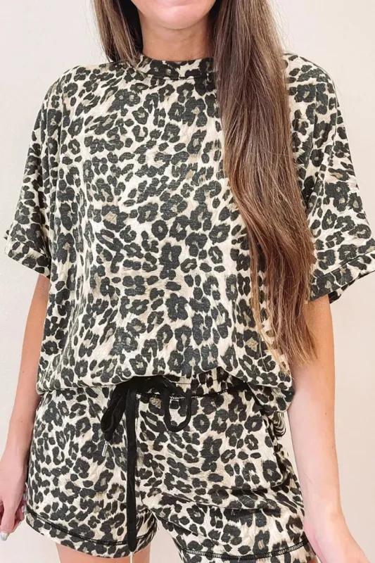 Leopard Round Neck Top and Shorts Set sold by Gigi Laurent