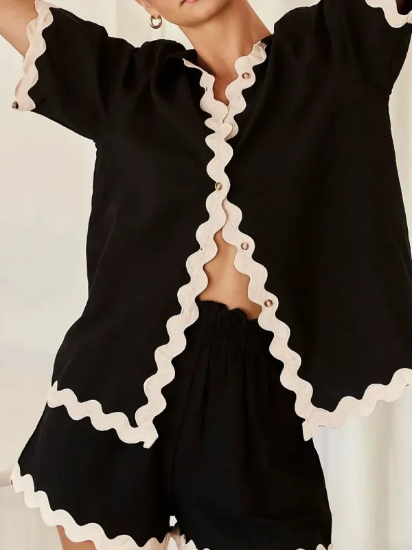 Contrast Trim Half Sleeve Top and Shorts Set sold by Gigi Laurent