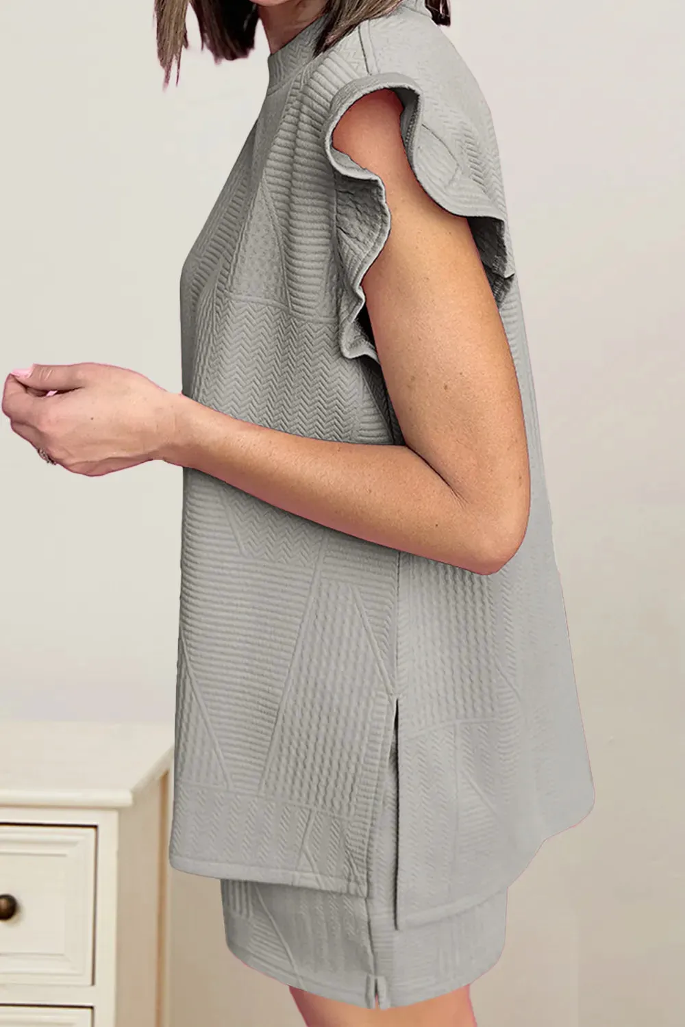 Slit Round Neck Top and Drawstring Shorts Set sold by Gigi Laurent product image thumbnail 2