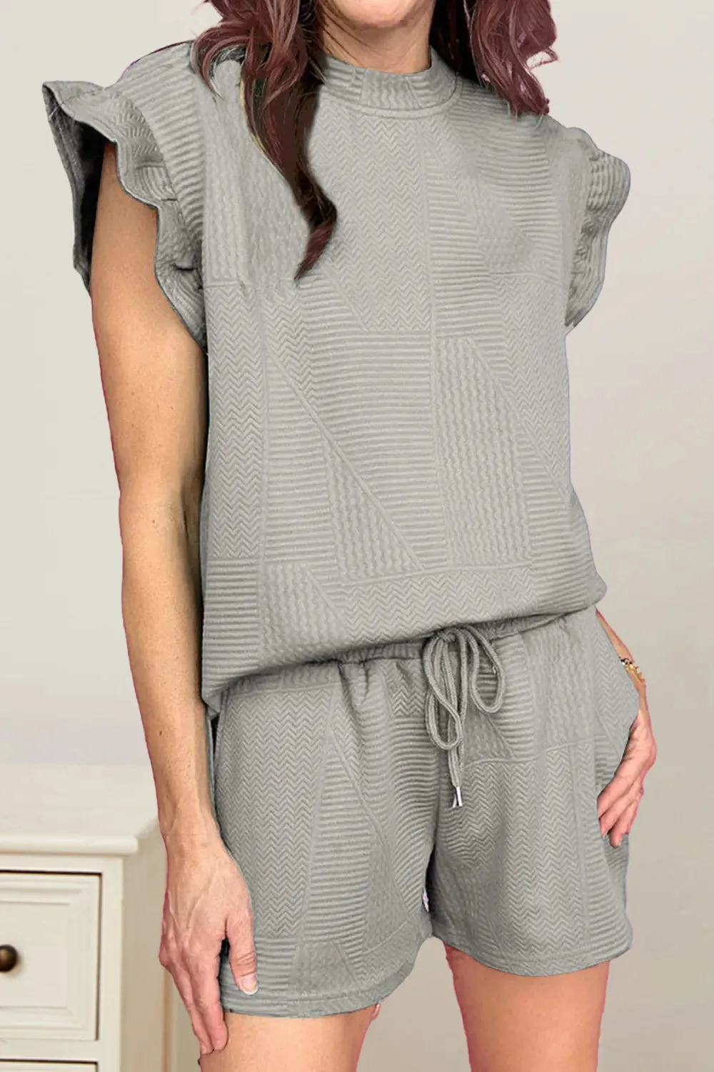 Slit Round Neck Top and Drawstring Shorts Set sold by Gigi Laurent