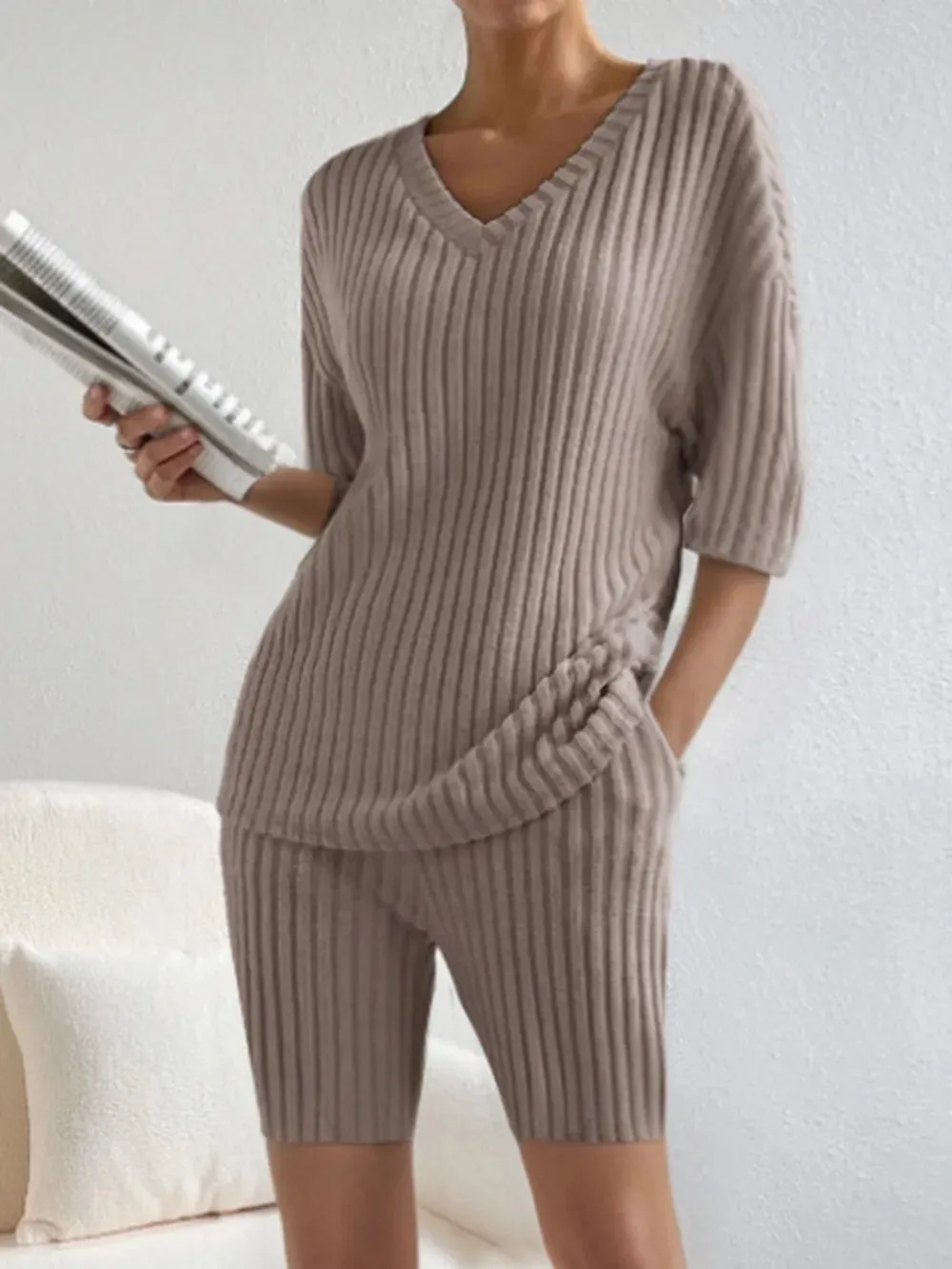 Ribbed V-Neck Top and Shorts Set sold by Gigi Laurent product image thumbnail 3