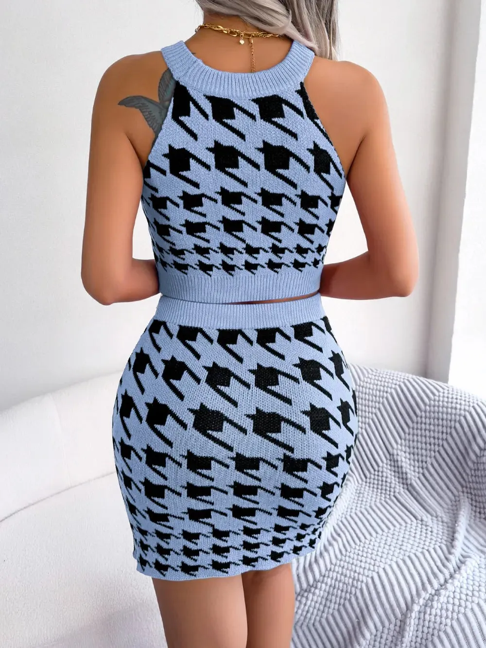 Houndstooth Sleeveless Top and Skirt Sweater Set sold by Gigi Laurent product image thumbnail 3