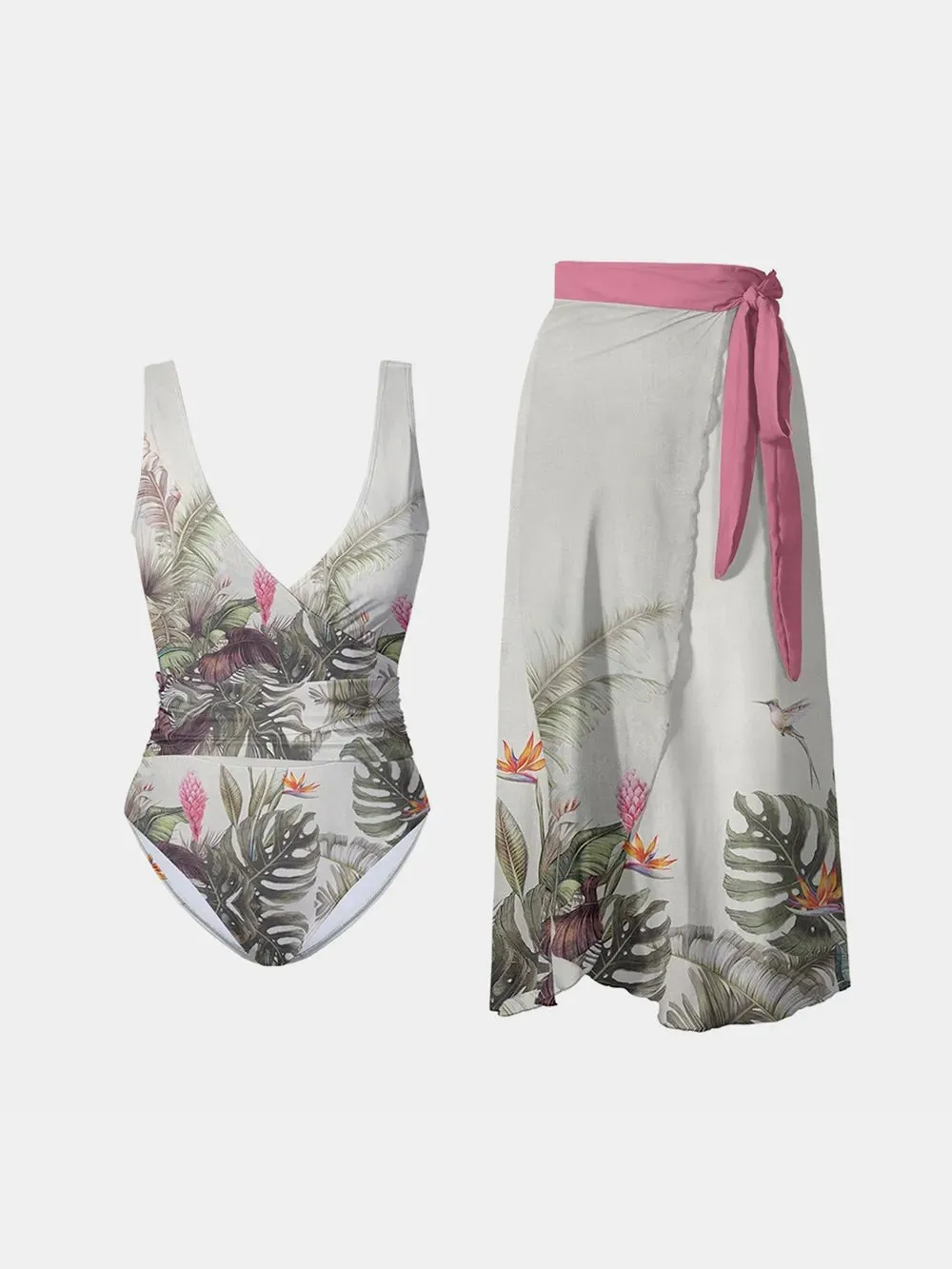 FAM-FAM Printed Surplice Wide Strap Swimwear and Skirt Swim Set sold by Gigi Laurent