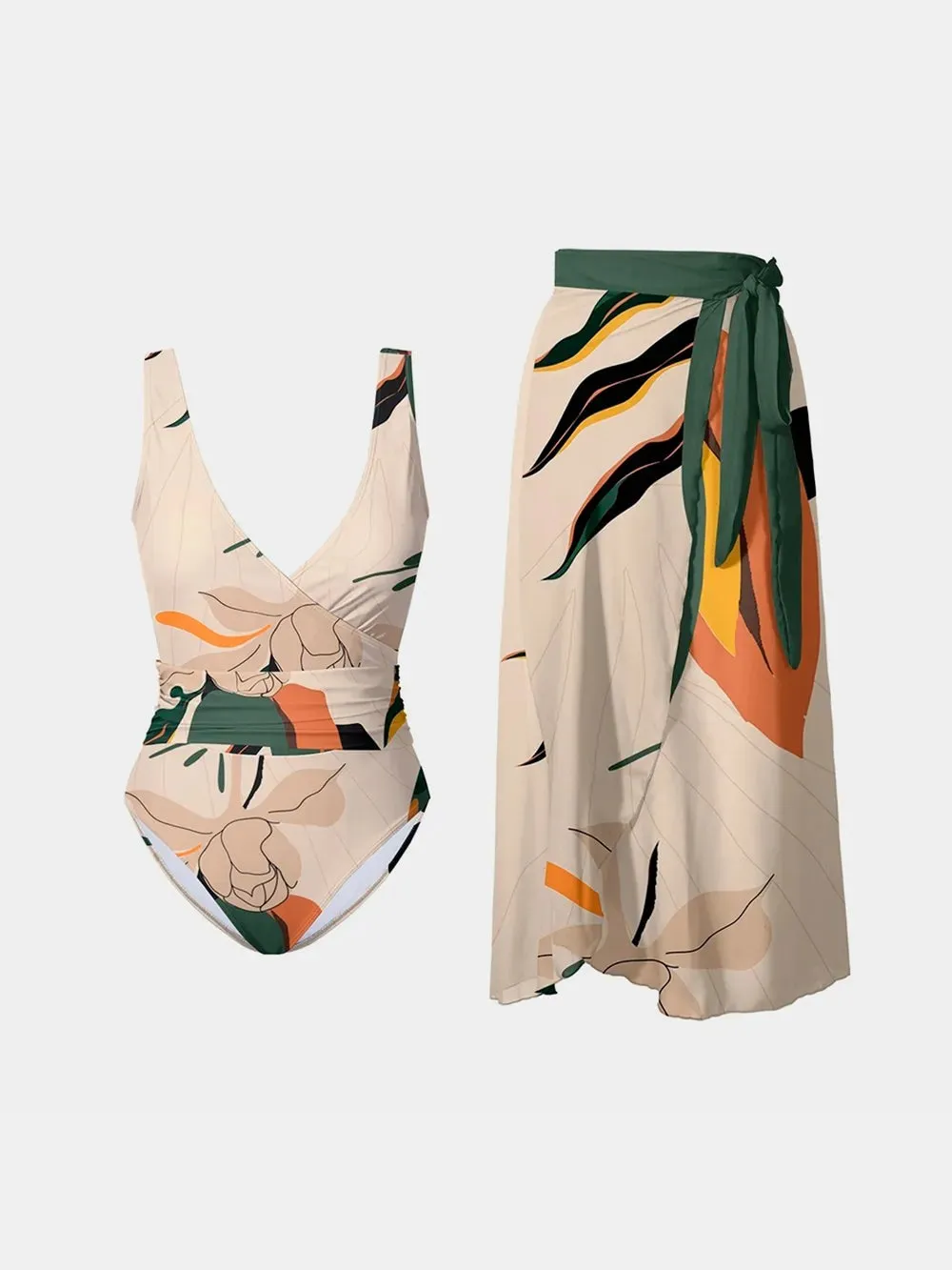 FAM-FAM Printed Surplice Wide Strap Swimwear and Skirt Swim Set sold by Gigi Laurent