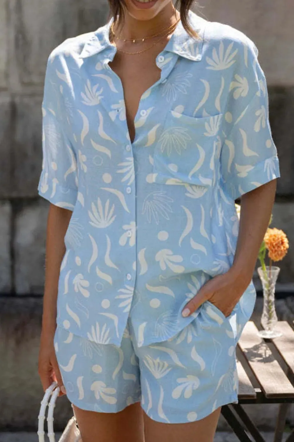 Printed Collared Neck Top and Shorts Set sold by Gigi Laurent product image thumbnail 5