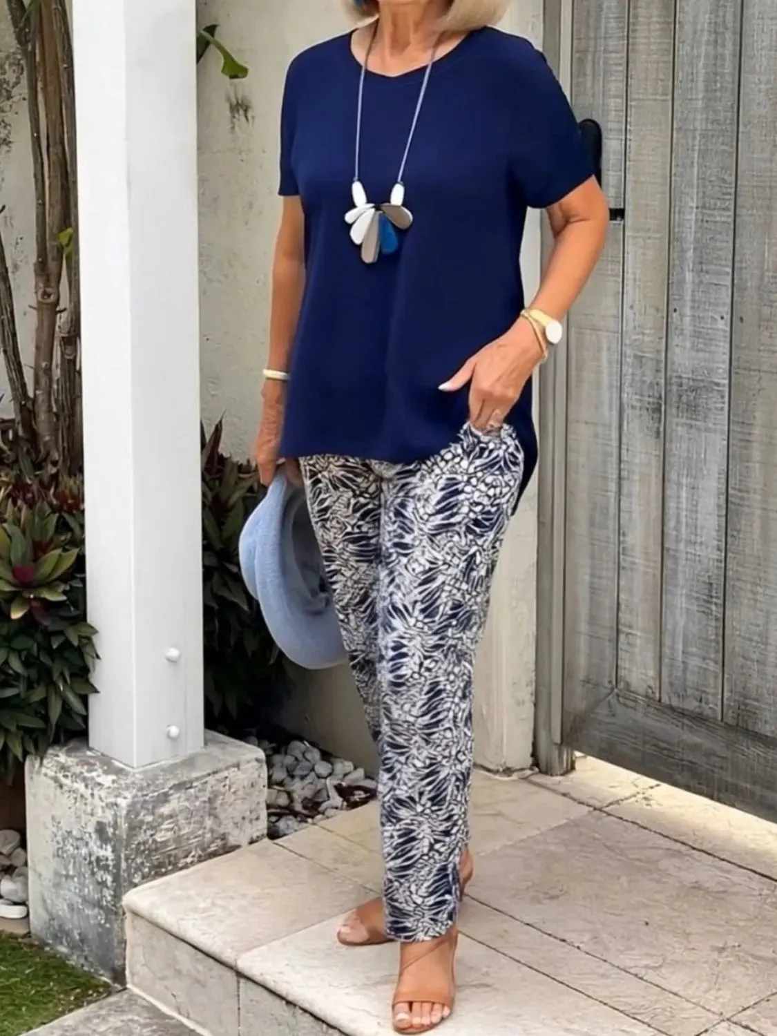 Full Size Round Neck Short Sleeve Top and Pants Set Plus Size sold by Gigi Laurent product image thumbnail 4