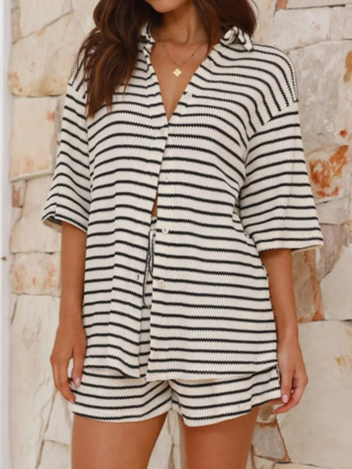 Striped Half Sleeve Top and Shorts Set sold by Gigi Laurent product image thumbnail 5