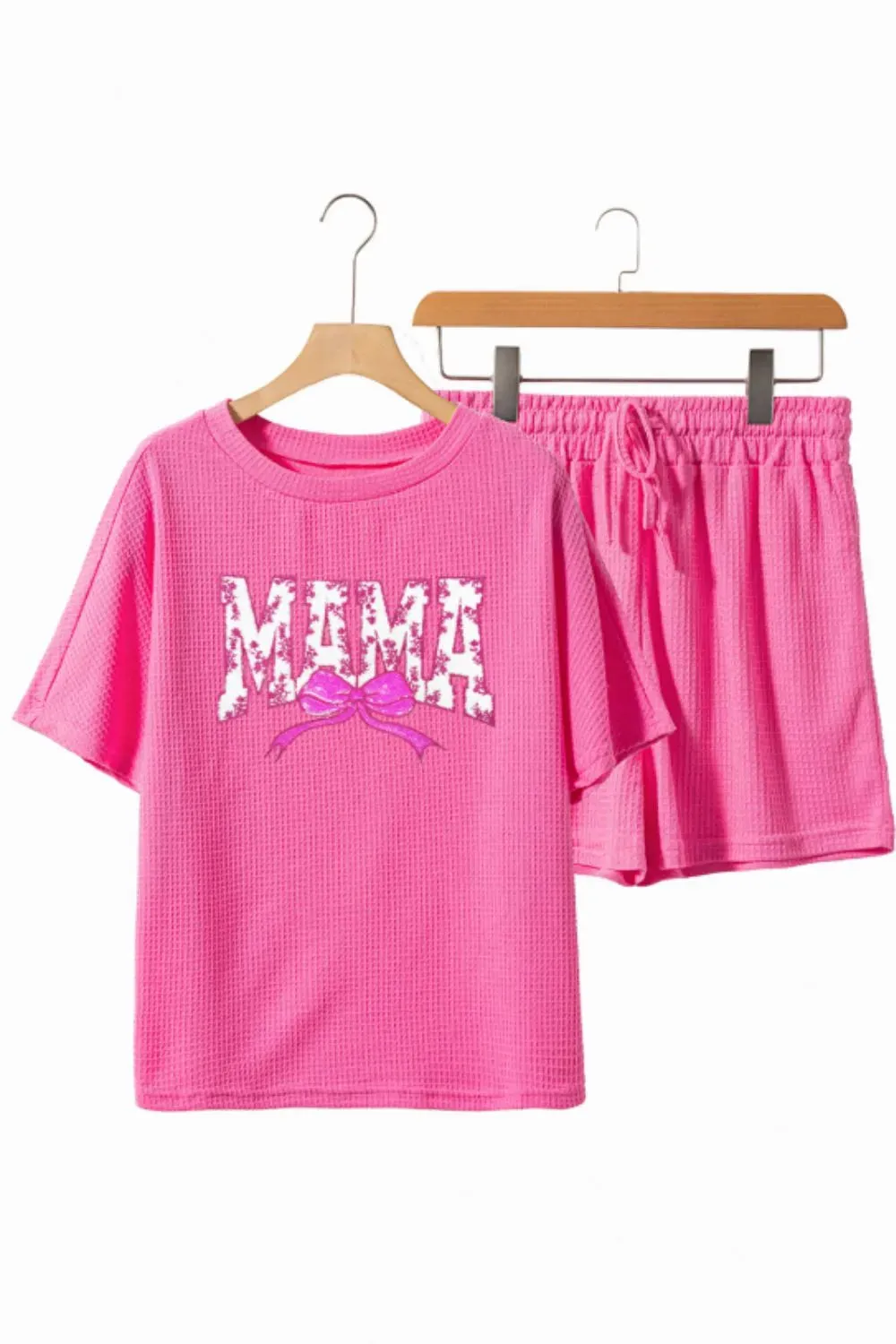 Waffle Sequin Floral MAMA Bow Graphic Top and Shorts Set sold by Gigi Laurent product image thumbnail 5
