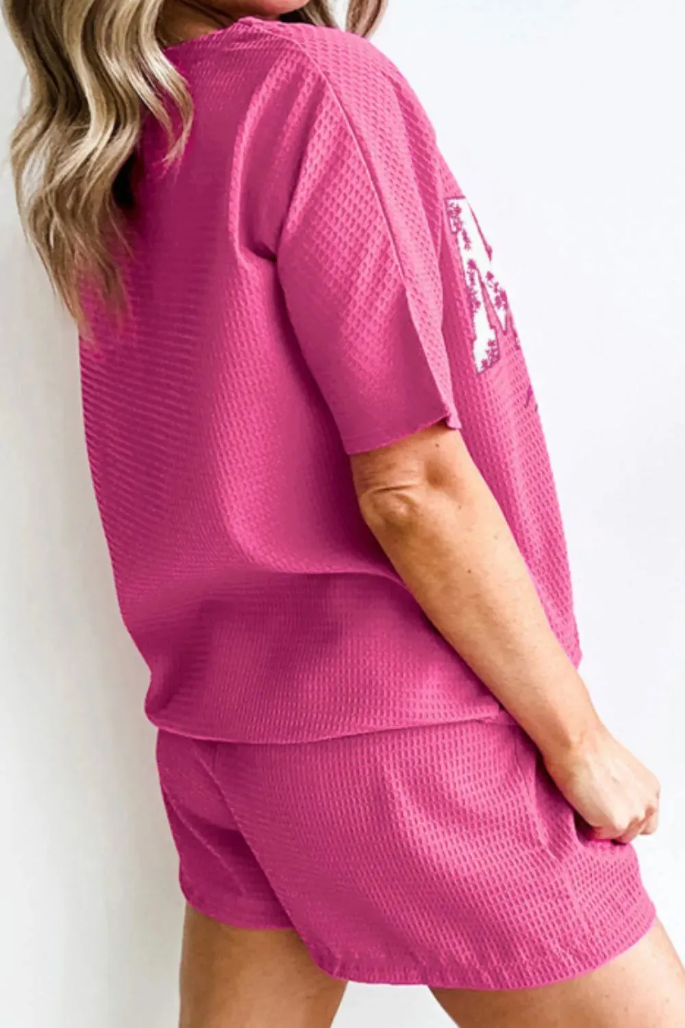 Waffle Sequin Floral MAMA Bow Graphic Top and Shorts Set sold by Gigi Laurent product image thumbnail 3