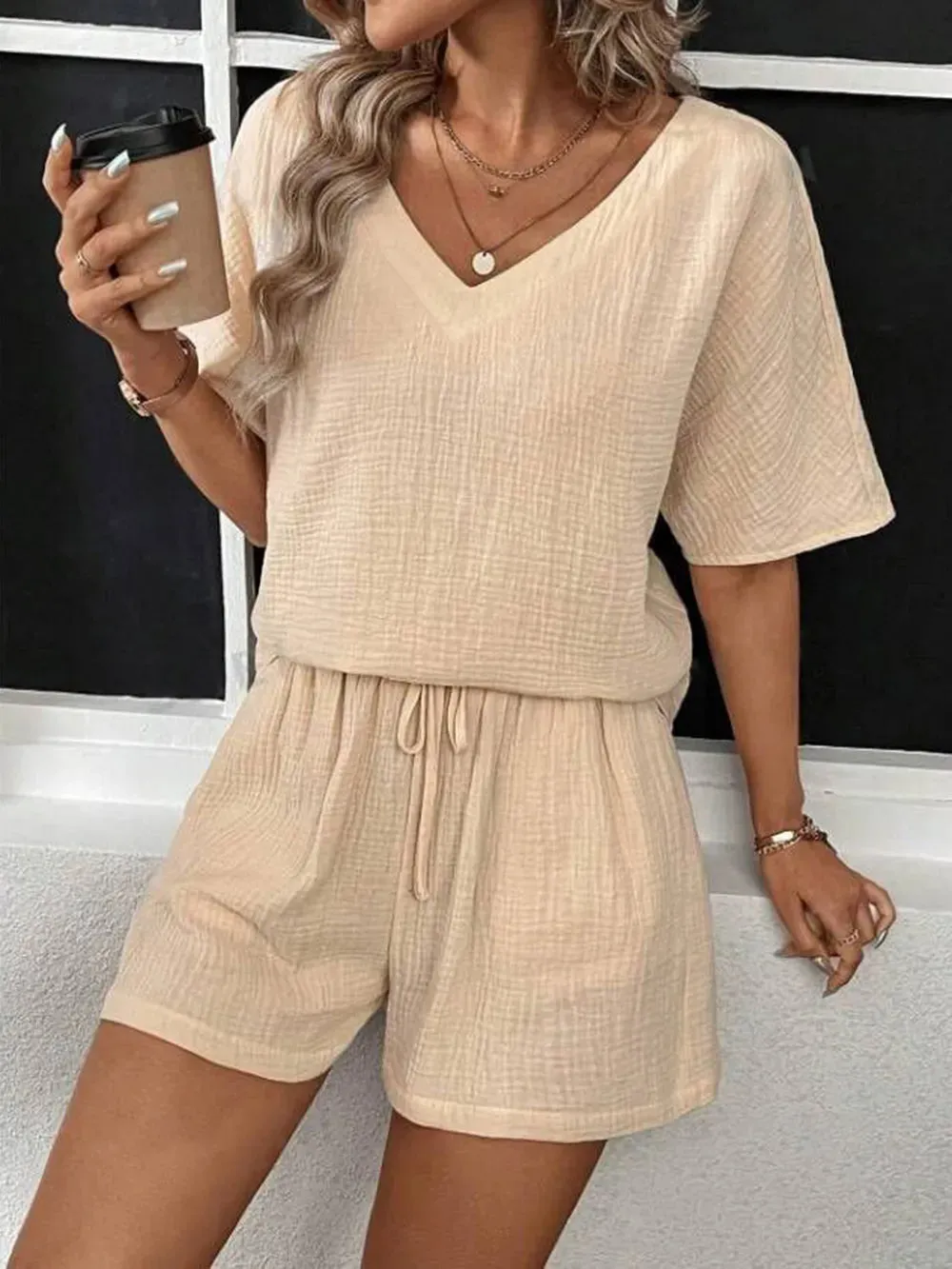 V-Neck Half Sleeve Top and Shorts Set sold by Gigi Laurent product image thumbnail 3