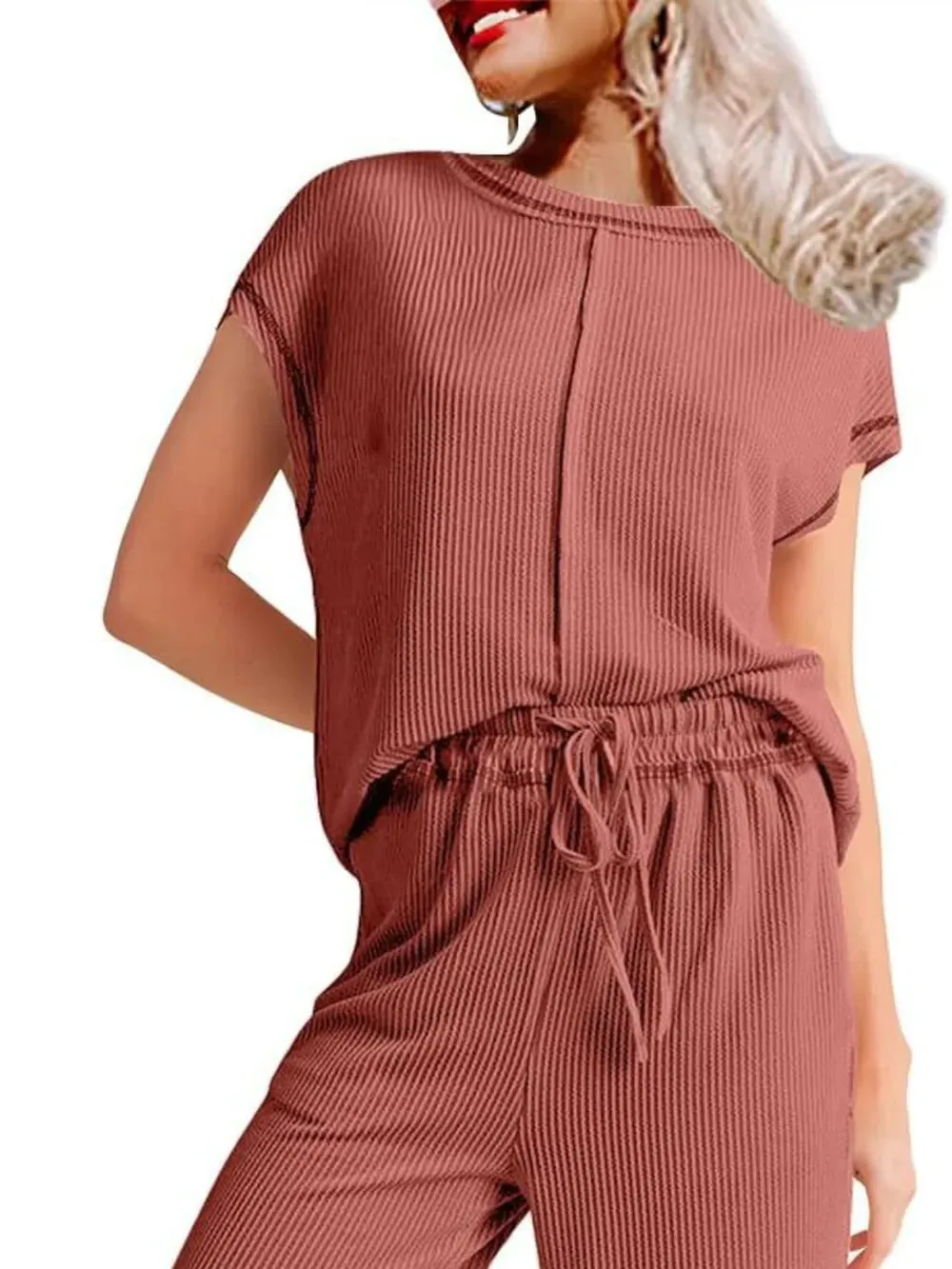 Ribbed Exposed Seam Top and Pants Set sold by Gigi Laurent product image thumbnail 4