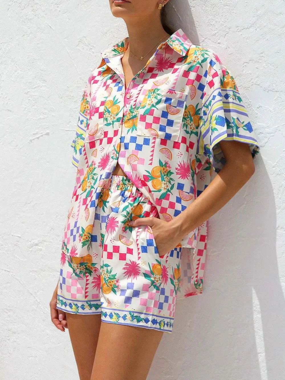 Printed Button Down Short Sleeve Top and Shorts Set sold by Gigi Laurent product image thumbnail 4