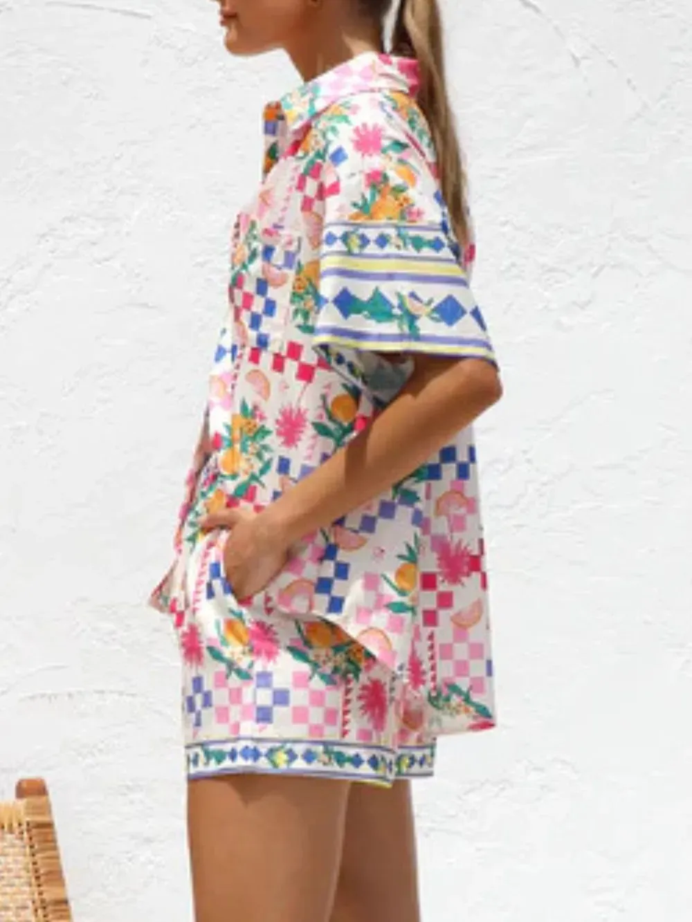 Printed Button Down Short Sleeve Top and Shorts Set sold by Gigi Laurent product image thumbnail 3