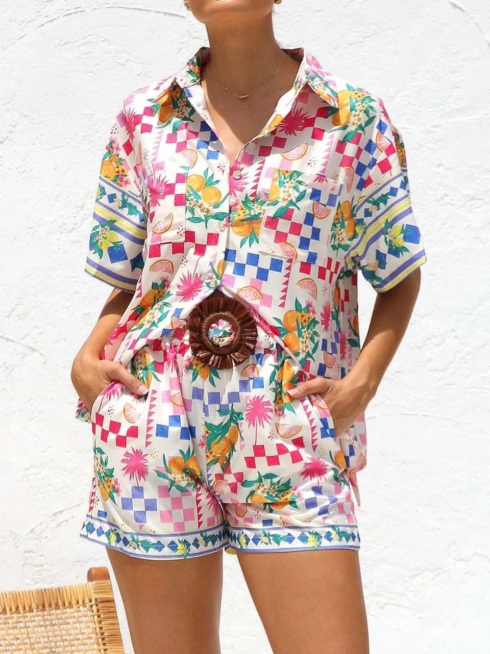 Printed Button Down Short Sleeve Top and Shorts Set sold by Gigi Laurent