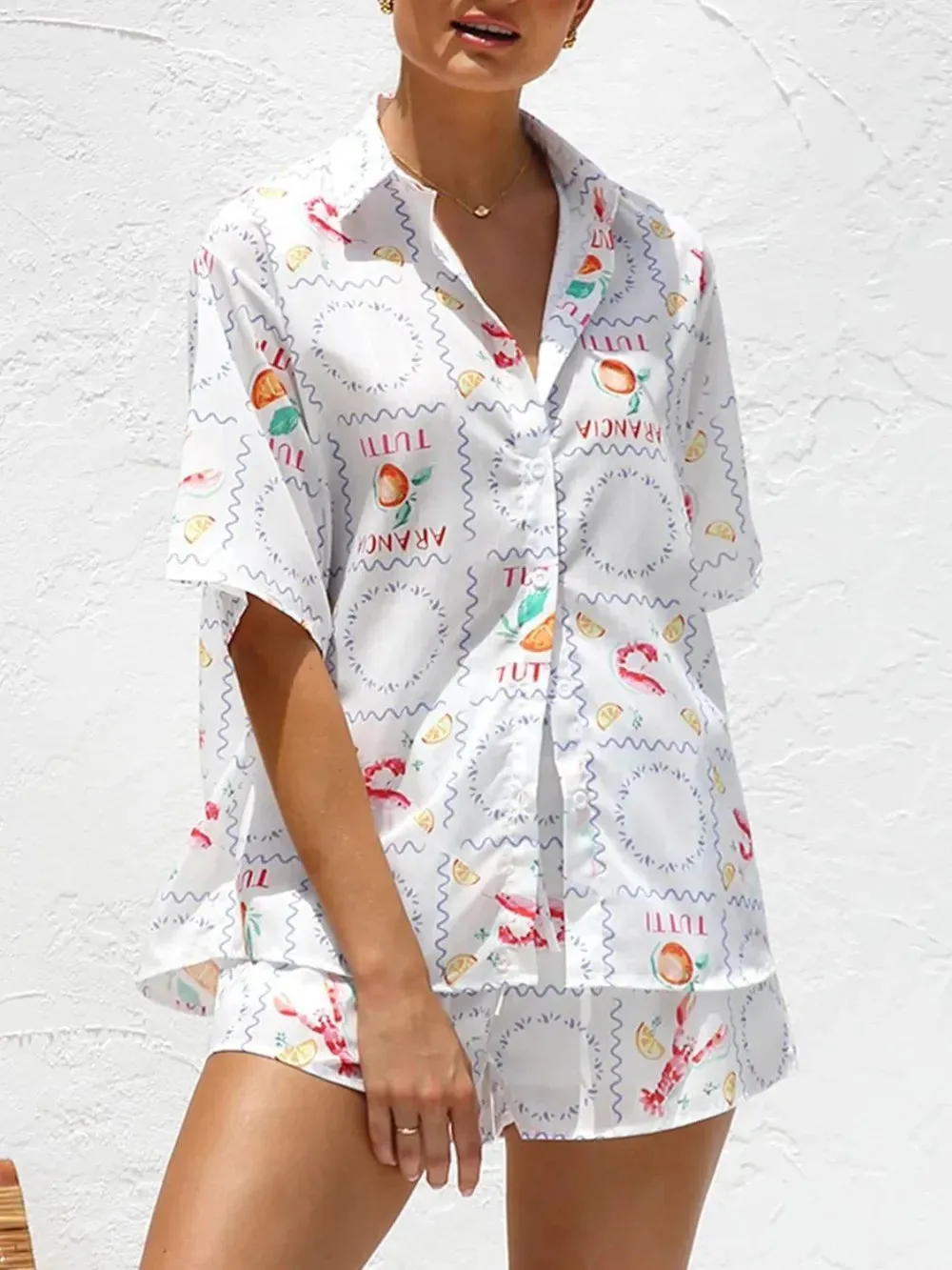 Printed Button Down Short Sleeve Top and Shorts Set sold by Gigi Laurent product image thumbnail 5