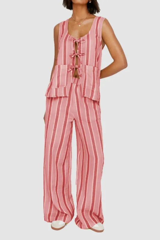 Tied Front Striped Top and Pants Set sold by Gigi Laurent