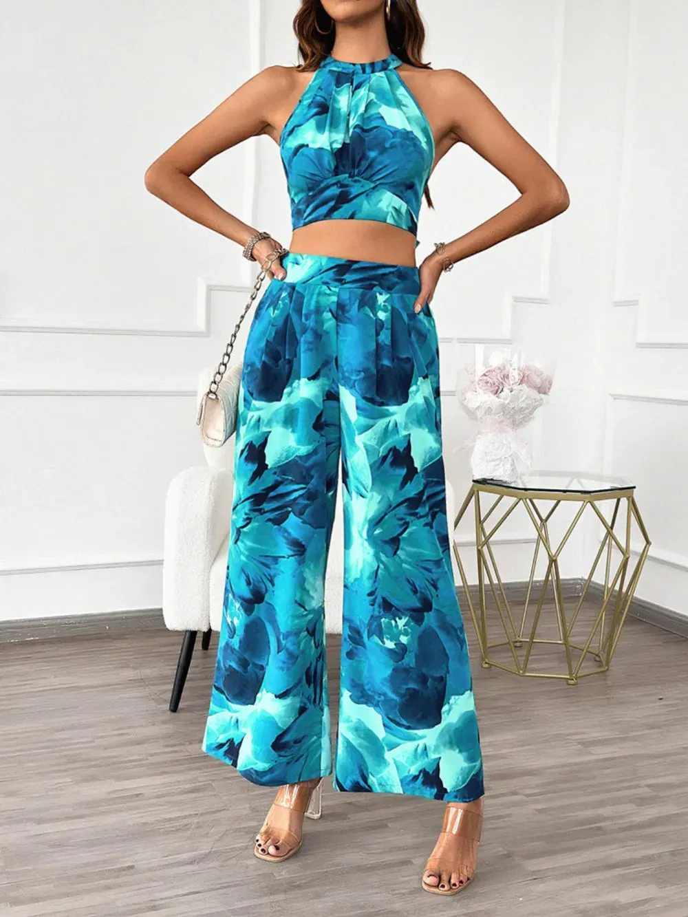 Devine Printed Halter Neck Top and Pants Set sold by Gigi Laurent product image thumbnail 4