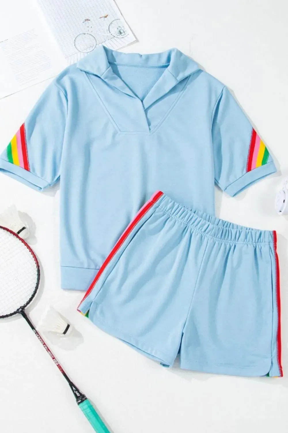 Rainbow Collared Short Sleeve Top and Shorts Set sold by Gigi Laurent product image thumbnail 3