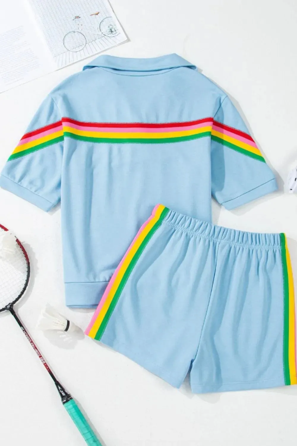 Rainbow Collared Short Sleeve Top and Shorts Set sold by Gigi Laurent product image thumbnail 4