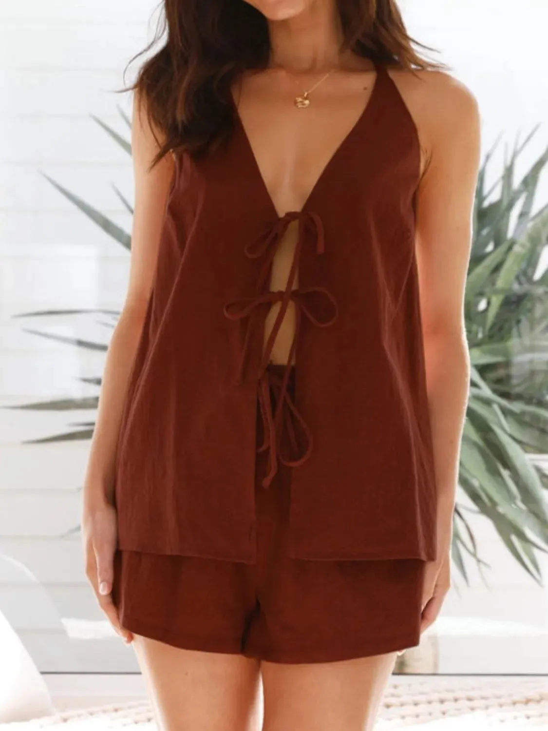 Tied Front Halter Neck Top and Shorts Set sold by Gigi Laurent product image thumbnail 5