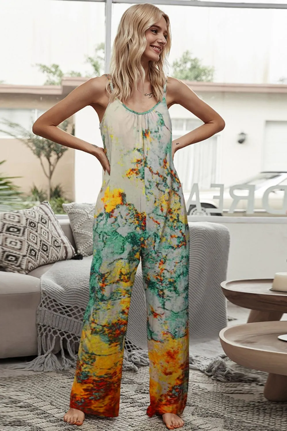 Shiny Tie-Dye Spaghetti Strap Jumpsuit with Pockets sold by Gigi Laurent product image thumbnail 5